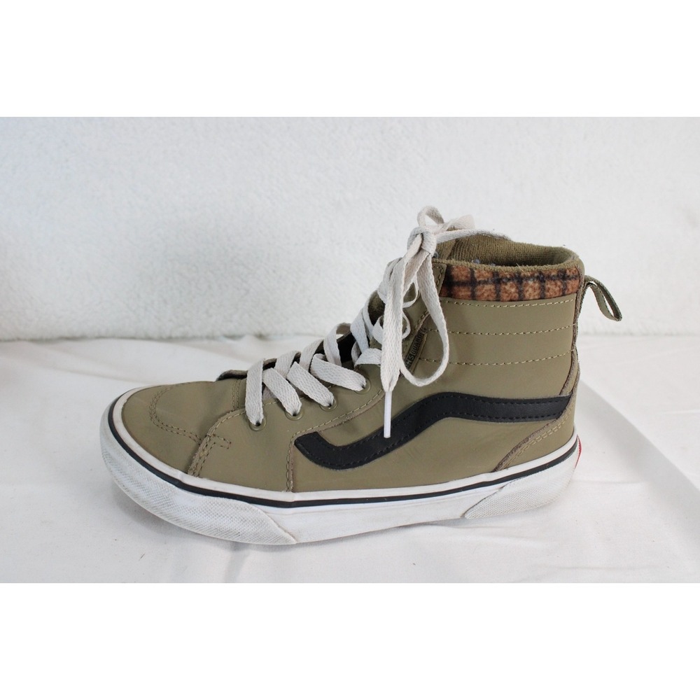 Vans Sk8-Hi MTE Olive Green Leather High Top Sneakers Plaid Collar Mens Kids 2 - Picture 6 of 14